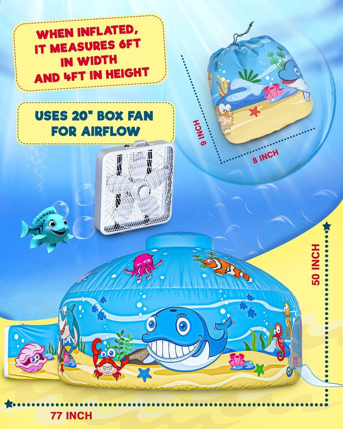 Skywin Air Tent Fort Large Ocean with Door Playhouse for Kids Inflatable Kids Fort Sets Up and Stores Away in Seconds (Fan NOT Included) (with Door) - Image 3