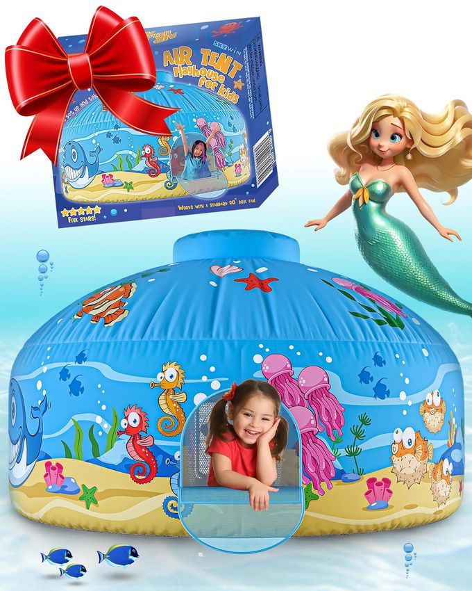 Skywin Air Tent Fort Large Ocean with Door Playhouse for Kids Inflatable Kids Fort Sets Up and Stores Away in Seconds (Fan NOT Included) (with Door) - Image 1