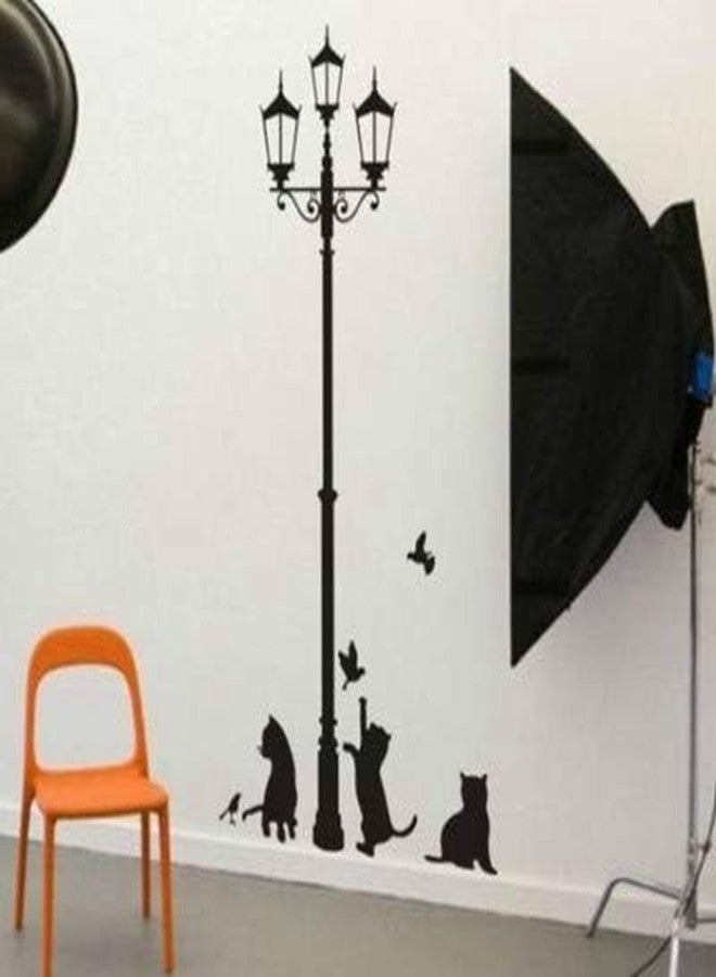 Techgifti Black Lamp with Cats Wall Sticker for Decorative Wall Sticker for Living Room - Image 2