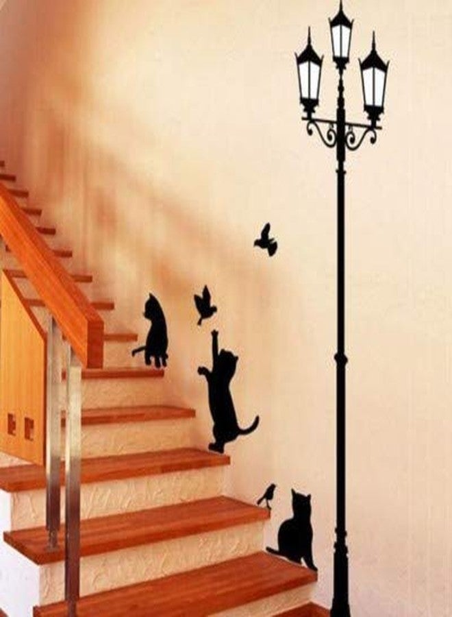 Techgifti Black Lamp with Cats Wall Sticker for Decorative Wall Sticker for Living Room - Image 1
