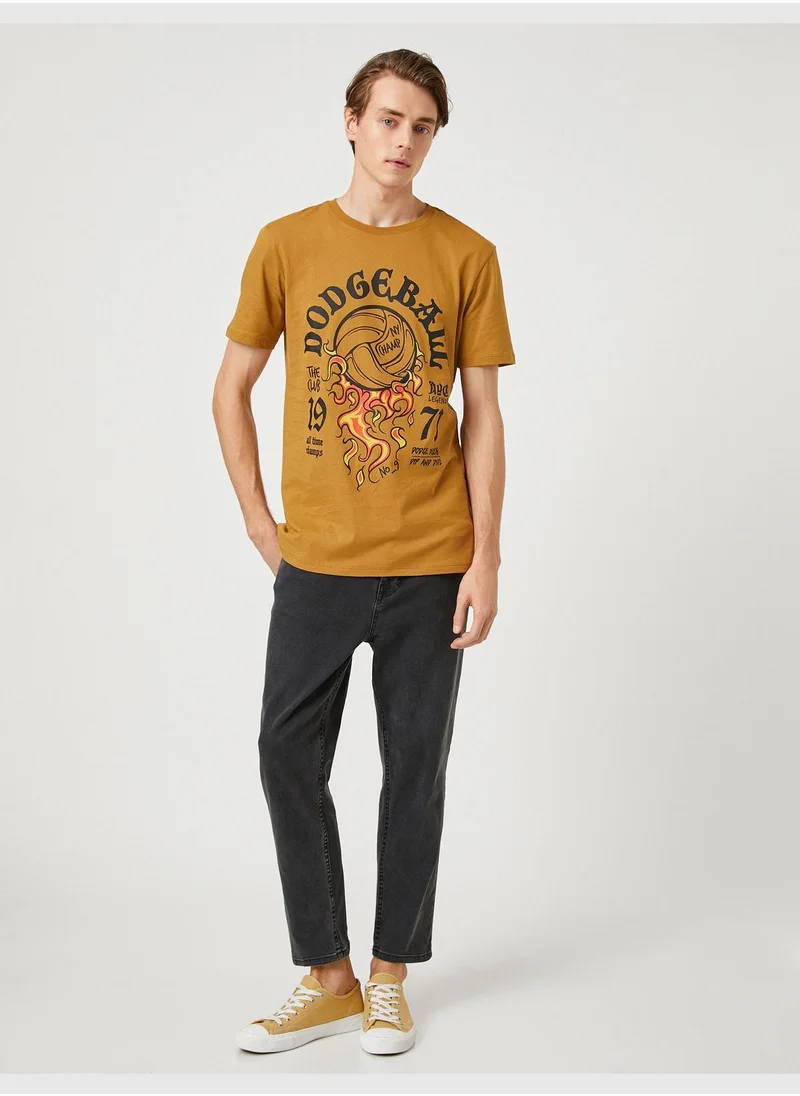 كوتون College T-Shirt Printed Crew Neck Short Sleeve Slim Fit