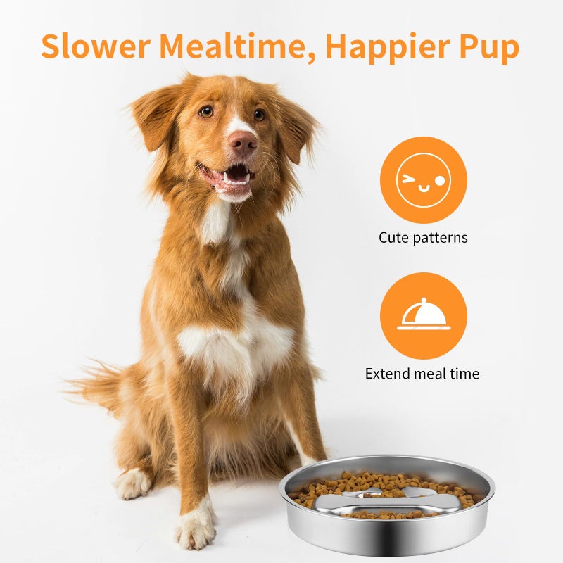 Novery Slow Feeder Dog Bowl - 2 Cups Stainless Steel Dog Slow Feeder Food Bowl, Metal Non-Slip Lick Plate,Puppy or Cat Food Holder,Pet Supplies,Puzzle Maze Dish for Medium Sized Breeds - Image 3