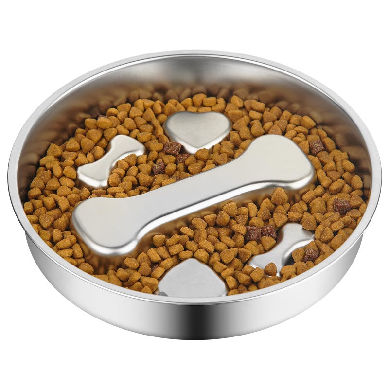 Novery Slow Feeder Dog Bowl - 2 Cups Stainless Steel Dog Slow Feeder Food Bowl, Metal Non-Slip Lick Plate,Puppy or Cat Food Holder,Pet Supplies,Puzzle Maze Dish for Medium Sized Breeds - Image 1