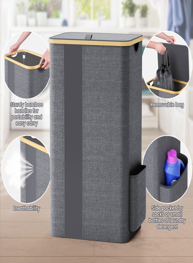 BlissTotes Laundry Basket with Lid, 100L Clothes Laundry Hamper with Handles and Removable Laundry Bag, Breathable Design Hamper with Lid for Bedroom, Bathroom, Dorm, Laundry Room - Light Grey - Image 5