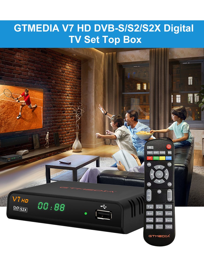جهاز استقبال إشارة تلفزيونية GTMEDIA V7 HD DVB-S/S2/S2X الرقمي مع جهاز تحكم عن بعد وجهاز استقبال بث فيديو رقمي بدقة 1080 بكسل عالي الدقة
