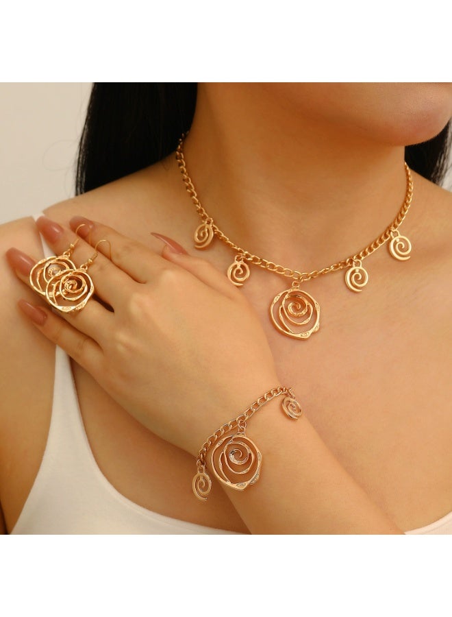 Goolsky Gold Spiral Pendant Jewelry Set for Women Luxe 3-Piece Necklace & Earrings Gift Set, Elegant Party Accessories - Image 4