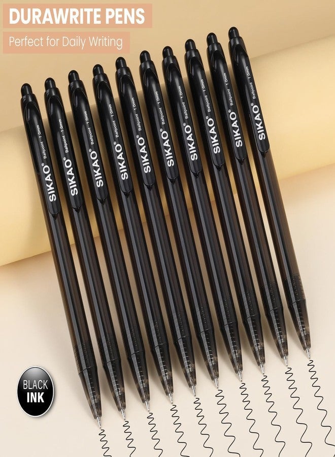 Sikao Black Pens Bulk, 60 Pack Durawrite Retractable Ballpoint Pens Black Ink 1.0mm, Click Pens No Bleed No Skip Smooth & Vivid Writing for Teachers, Students, Restaurant Servers, School & Office Supplies - Image 2