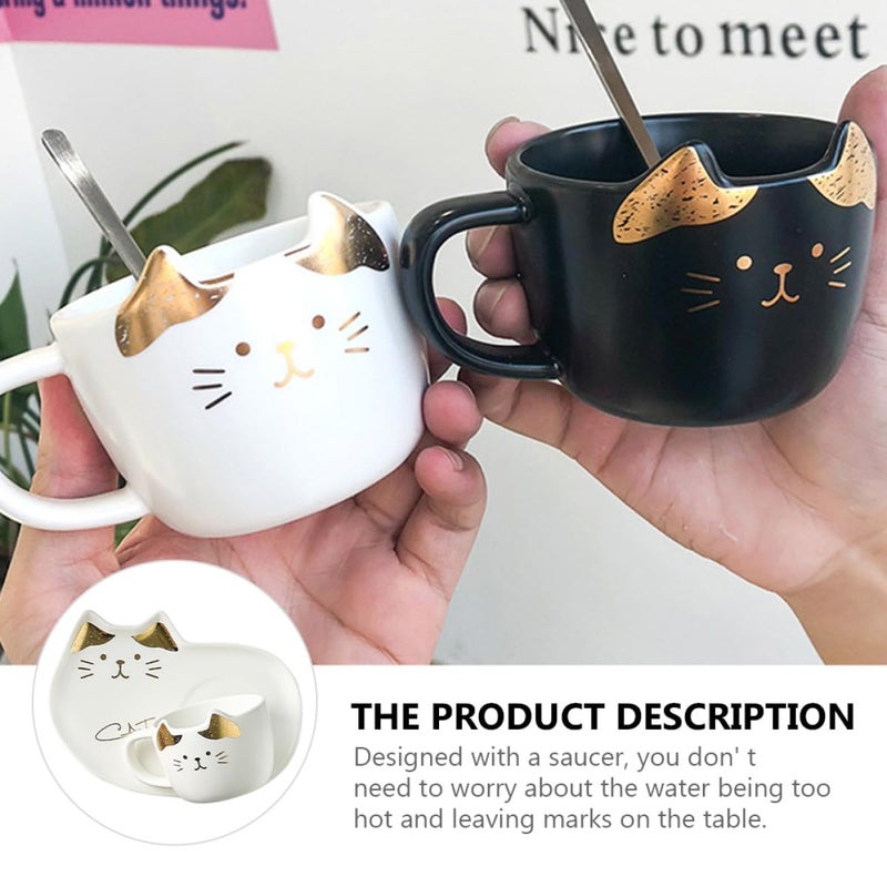 Ceramic Coffee Mug With Saucer 200ml White Cat Design Porcelain Cup For Tea - Image 4