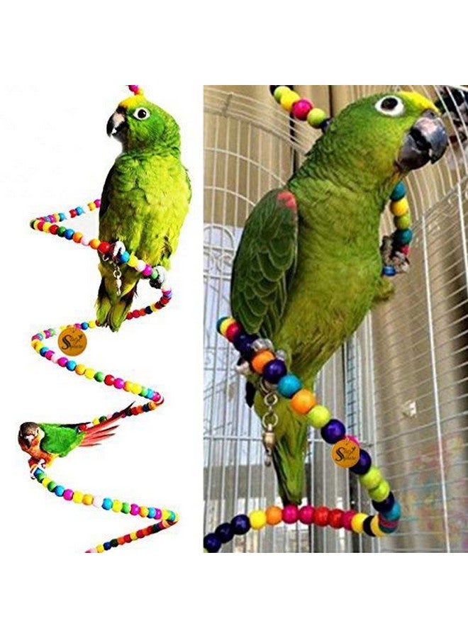 Sage Square Playful Natural 65Cm Wood Bead Swing Flexible Toy - Bird Accessories Chewing Climbing Toys - Perfect For Budgerigar, Lovebird, Cockatiel, Conure, Canary - Wooden Spiral Swing Bird Toys - Image 1