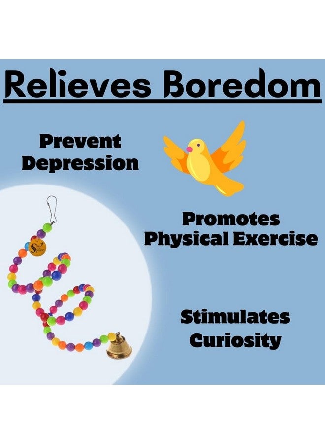 Sage Square Playful Natural 65Cm Wood Bead Swing Flexible Toy - Bird Accessories Chewing Climbing Toys - Perfect For Budgerigar, Lovebird, Cockatiel, Conure, Canary - Wooden Spiral Swing Bird Toys - Image 3