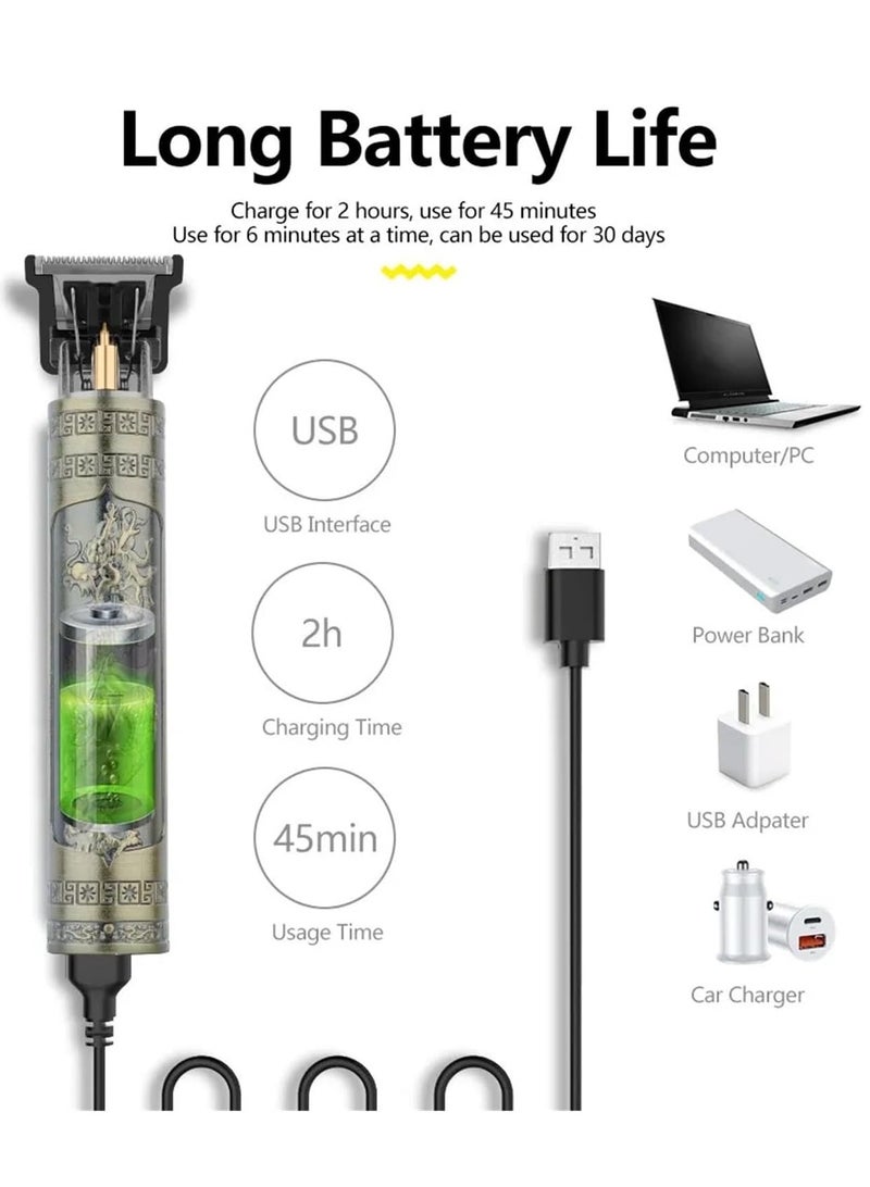 vintage Hair Trimming Vintage T9 Electric Hair Cutting Machine Hair Clipper Professional Men Shaver Rechargeable Barber Trimmer for Men Dragon Buddha Mini is Easy to use (Color : Gold) - Image 3