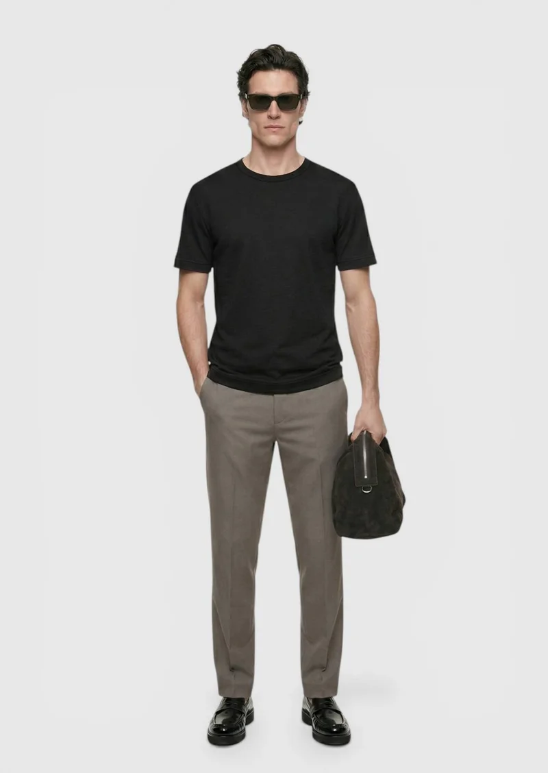 RAMSEY Black Plain 100% Linen T-Shirt