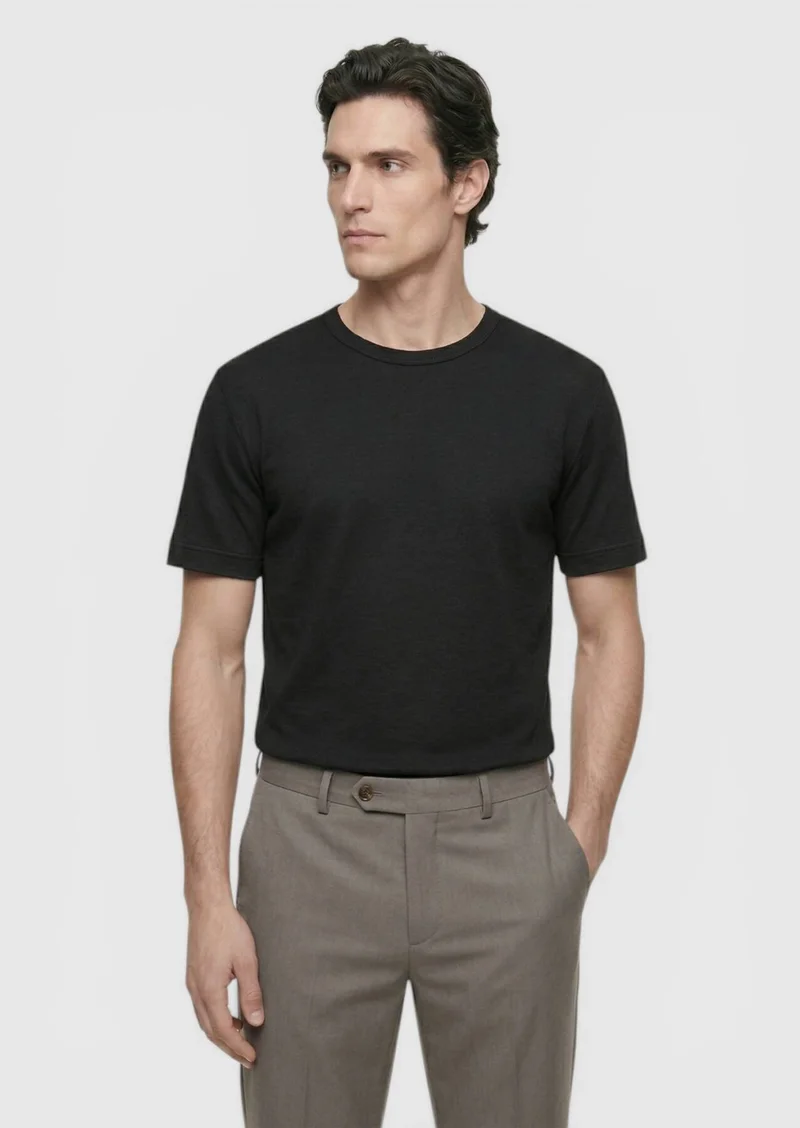 RAMSEY Black Plain 100% Linen T-Shirt