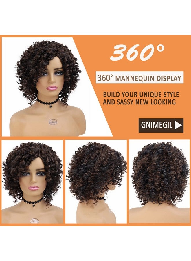 GNIMEGIL Short Curly Afro Wigs For Black Women Side Bangs Synthetic Wigs Kinky Afro Curly Wig Natural African American Hairstyles Full Hair Glueless Wig - Image 3