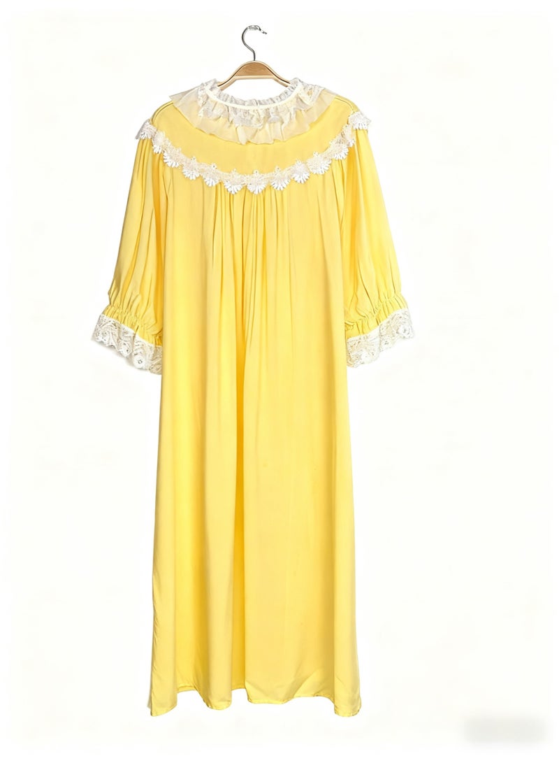 Orchid Princess Style Yellow Nightgown for Women Summer Lace Long Knee-Length Sweet Pajamas Home Wear - Image 3