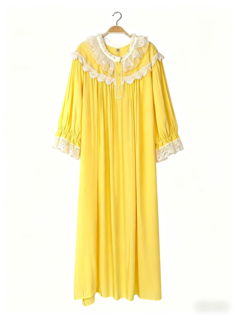 Orchid Princess Style Yellow Nightgown for Women Summer Lace Long Knee-Length Sweet Pajamas Home Wear - Image 2