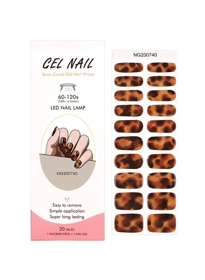 Semi-Cured Gel Nail Wraps – Salon Quality Manicure – Easy Apply & Remove – 20 Strips + File + Wooden Stick - Image 2