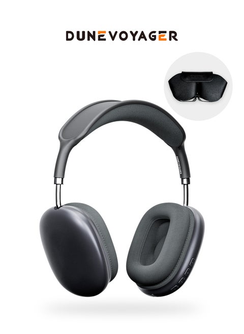 Bluetooth 5.3 Wireless Headset Over-Ear Headphone,With 3.5mm Wired Connection,4 Mic,Call Noise Reduction,Adjustable headband, Hifi Bass,Wearing Detection Earphone With Protective Leather Case Black