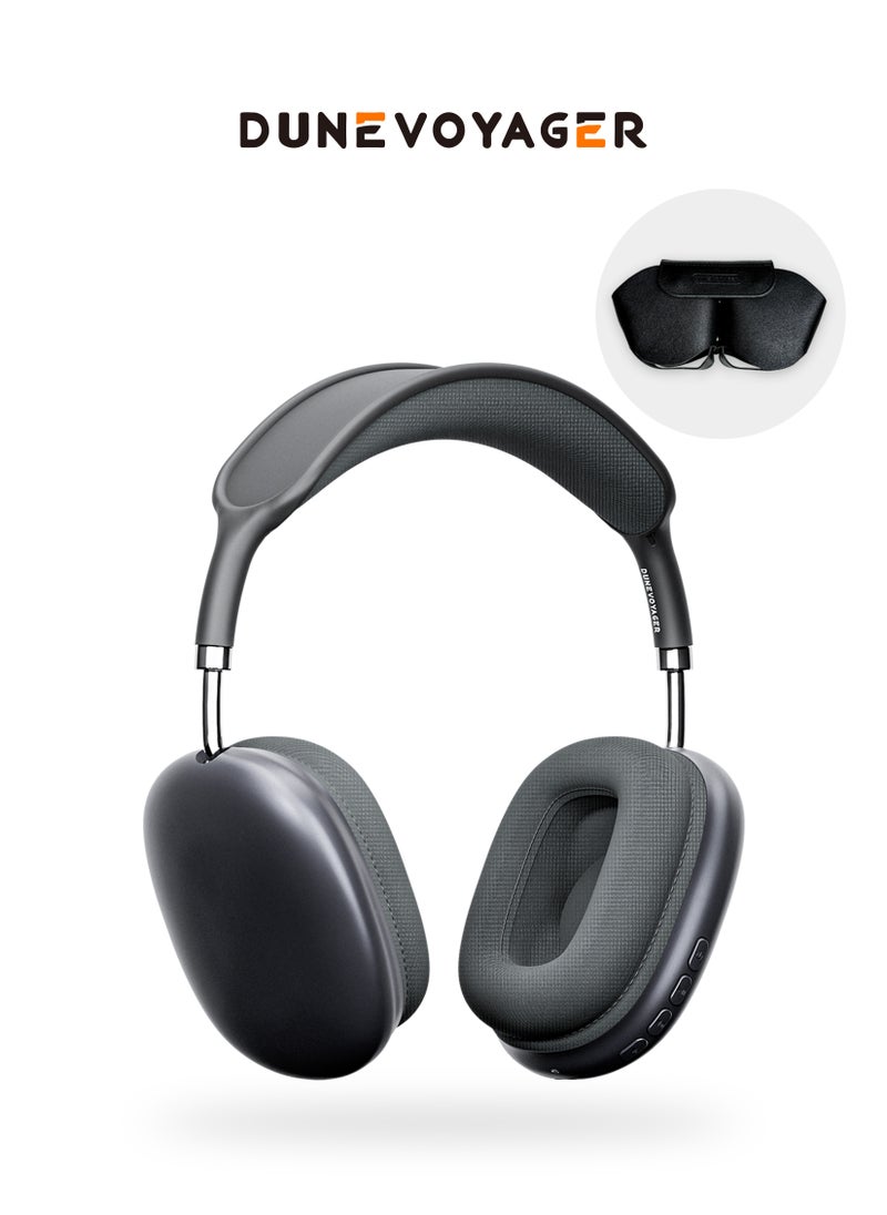 DuneVoyager - Bluetooth 5.3 Wireless Headset Over-Ear Headphone,With 3.5mm Wired Connection,4 Mic,Call Noise Reduction,Adjustable headband, Hifi Bass,Wearing Detection Earphone With Protective Leather Case Black - Image 1