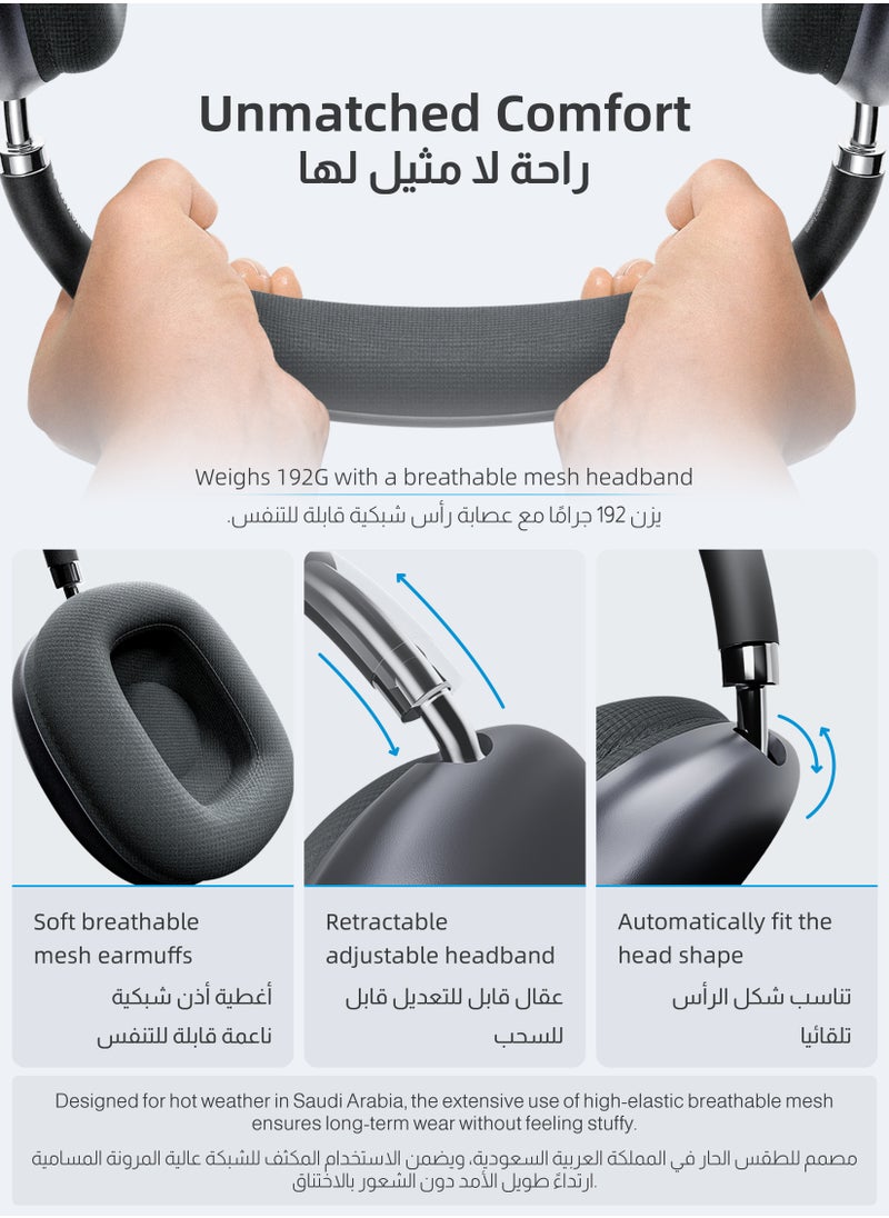 DuneVoyager - Bluetooth 5.3 Wireless Headset Over-Ear Headphone,With 3.5mm Wired Connection,4 Mic,Call Noise Reduction,Adjustable headband, Hifi Bass,Wearing Detection Earphone With Protective Leather Case Black - Image 1