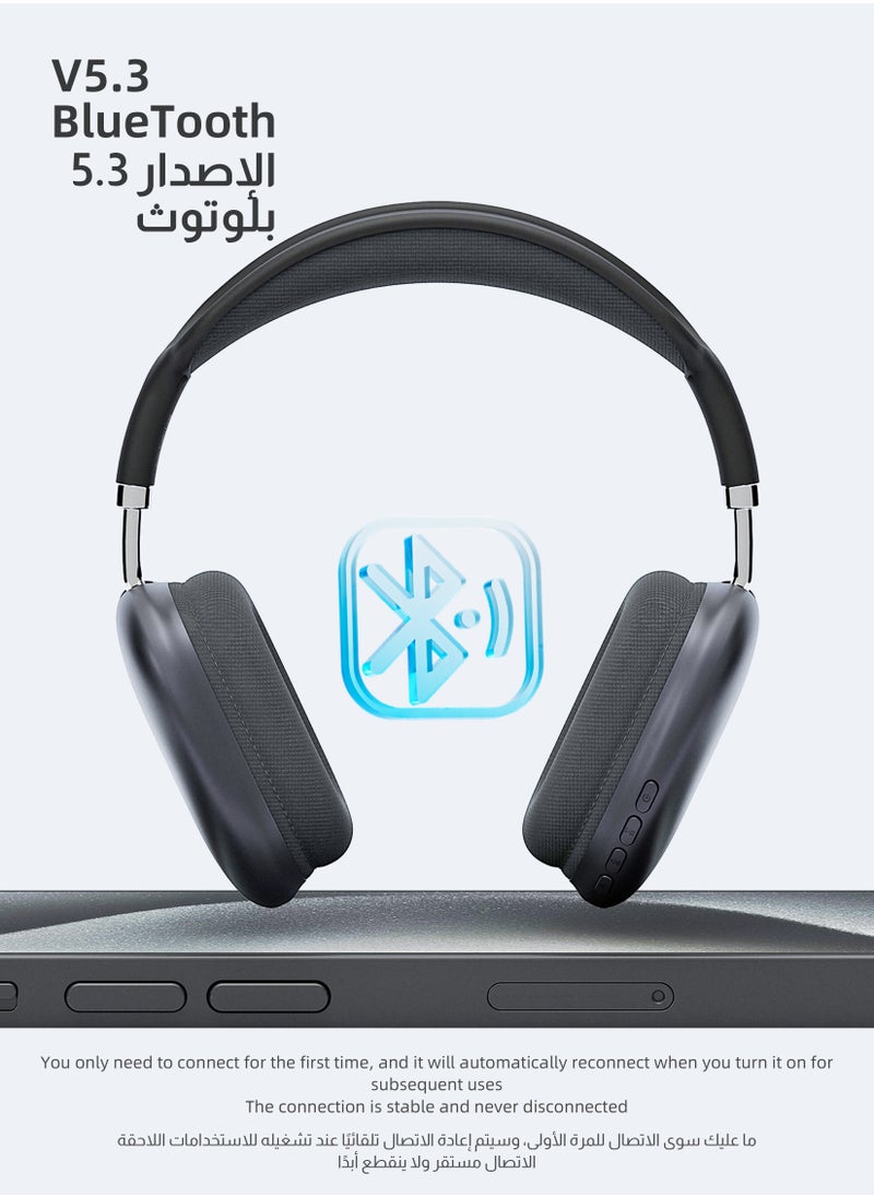 DuneVoyager - Bluetooth 5.3 Wireless Headset Over-Ear Headphone,With 3.5mm Wired Connection,4 Mic,Call Noise Reduction,Adjustable headband, Hifi Bass,Wearing Detection Earphone With Protective Leather Case Black - Image 1