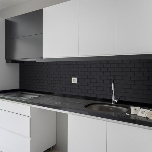 WalDecoo Matte Black Peel and Stick Wall Tiles for Kitchen, WalDecoo 10-Sheet Stick on Backsplash for Bathroom, Large Self-Adhesive Kitchen Backsplash（12''×12''） (Large Subway). - Image 5