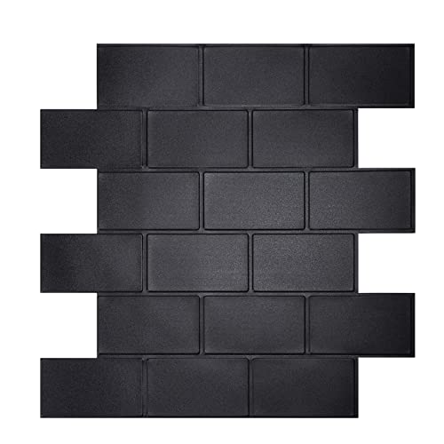 WalDecoo Matte Black Peel and Stick Wall Tiles for Kitchen, WalDecoo 10-Sheet Stick on Backsplash for Bathroom, Large Self-Adhesive Kitchen Backsplash（12''×12''） (Large Subway). - Image 1