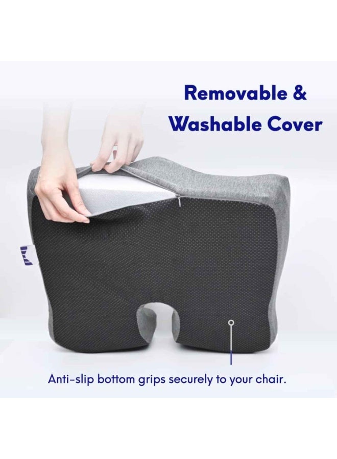 Pressure Relief Seat,for Long Sitting Hours on Office/Home Chair, Car, Wheelchair,Extra-Dense Memory Foam for Hip, Tailbone, Coccyx, Sciatica,Light Grey - Image 3