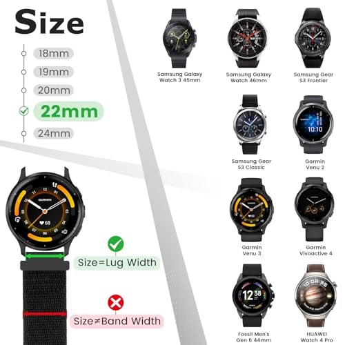 AVOD 22mm Nylon Quick Release Bands Compatible with Samsung Galaxy Watch 3 45mm/Galaxy Watch 46mm/Gear S3 Frontier/Garmin Venu 3/2/Vivoactive 4/Forerunner 570(47mm)/Amazfit Bip 6/5/GTR 4/3/2/Balance - Image 2