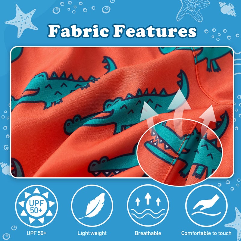 UMELOK Boys Swim Trunks Swimsuit Compression Liner Stretch Swim Shorts Boxer Brief 2 in 1 Quick Dry Swimming Trunks Beach Shorts Orange Crocodile 8 - Image 4