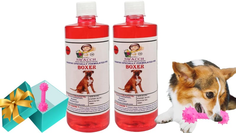 swacch Boxer Dog Shampoo + Dumbbell Toy I Durable Rubber Dog Toy for Chewing I Playing,Teeth Cleaning & Training Toy I Combo Pack I 500ml Pack of 2 Strawberry - Image 1