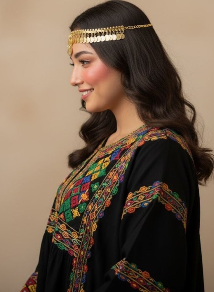 ARFA Asiri Traditional Gold Head Jewelry for Women – Saudi Foundation Day Heritage Headpiece with Coin Detailing, Classic Asiri Hair Ornament to Style with Jalabiya and Cultural Dresses (Pack of 1) - Image 3