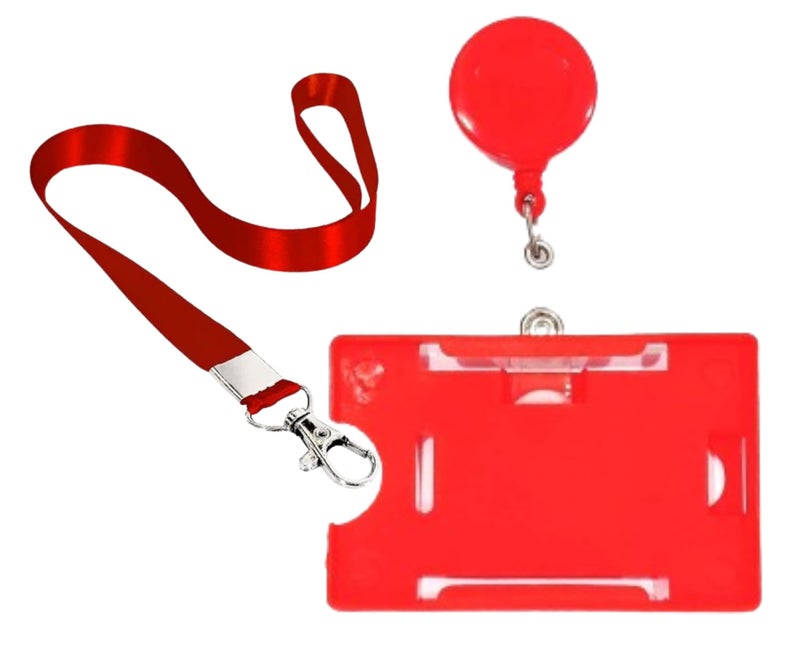 ANG ID Card Holder with Neck Lanyard & Retractable Reel YOYO | Plastic Badge Holder for Office School Employee ID Cards | Vertical & Horizontal Use | Made in India (Red) - Image 1