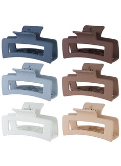 Hair Clip 35 Inch Medium Hair Claw Clips 6 Pack for Women  Brown Blue Beige White Square Rectangle Banana Jaw Styles