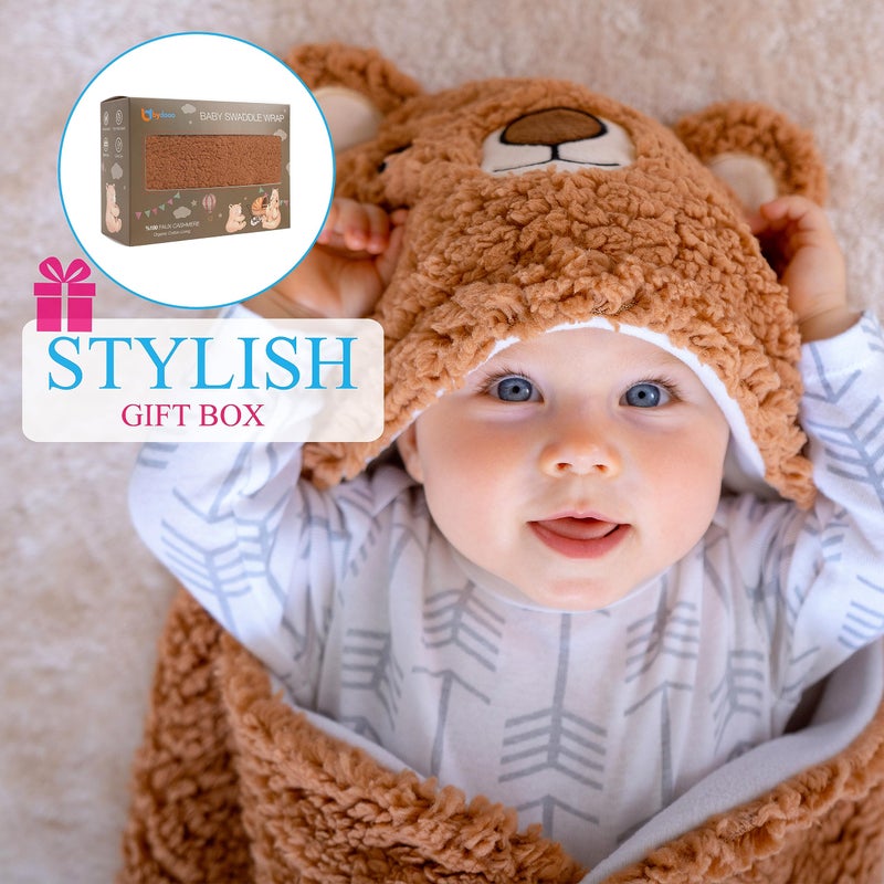 BYDOOO BD Baby Swaddle Blanket Bear 0-6 Months Cute Organic Ultra Soft Plush NewBorn Baby Essentials Must Have Infants Girls Boys Gender Neutral Stuff, Registry Gift Receiving Swaddling Wrap Clothes Shower Gift - Image 4