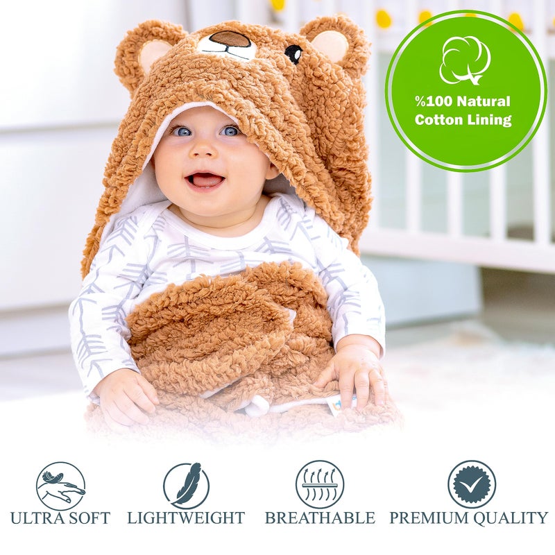 BYDOOO BD Baby Swaddle Blanket Bear 0-6 Months Cute Organic Ultra Soft Plush NewBorn Baby Essentials Must Have Infants Girls Boys Gender Neutral Stuff, Registry Gift Receiving Swaddling Wrap Clothes Shower Gift - Image 3