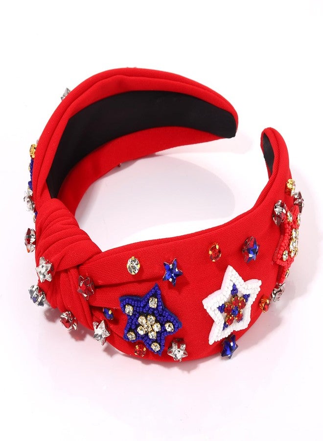 boderier 4th of July Headband Beaded Star Headband Jeweled Crystal Embellished Knotted USA American Flag Independence Day Patriotic Holiday Acessories - Image 5
