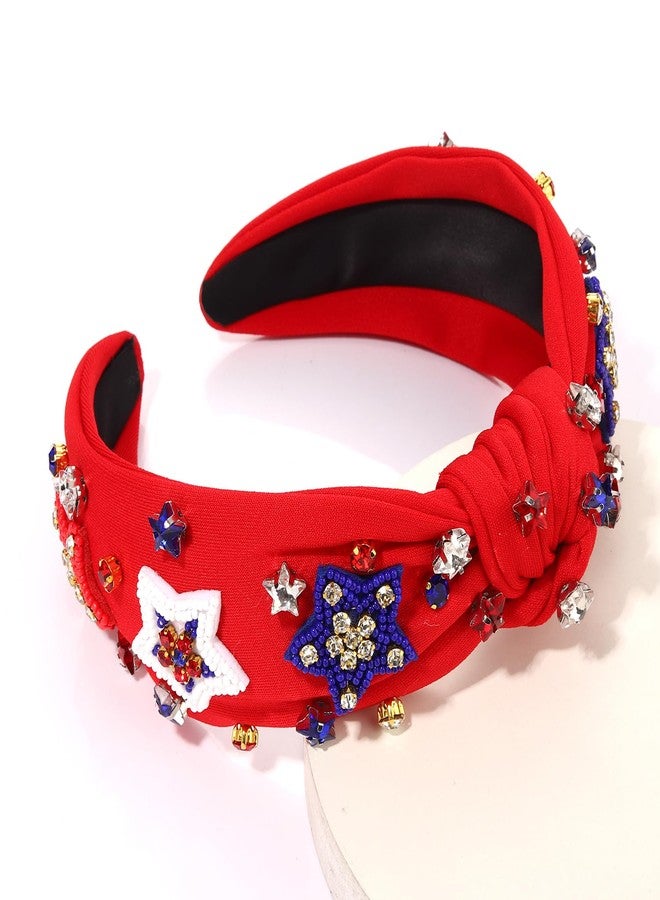 boderier 4th of July Headband Beaded Star Headband Jeweled Crystal Embellished Knotted USA American Flag Independence Day Patriotic Holiday Acessories - Image 4