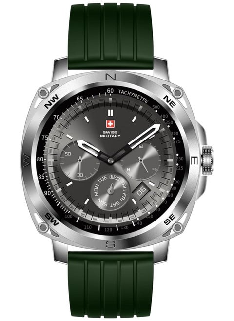 Swiss Military Dom 4 Smartwatch - 1.43" AMOLED, Call Features, Multi Language, Heart Rate/BP/Oxygen Level Monitoring, Wireless Charging, 5-7 Days Battery Life,IP67, Compatibility: iOS/Android- Green