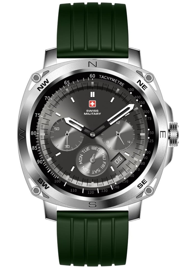 SWISS MILITARY - Swiss Military Dom 4 Smartwatch - 1.43" AMOLED, Call Features, Multi Language, Heart Rate/BP/Oxygen Level Monitoring, Wireless Charging, 5-7 Days Battery Life,IP67, Compatibility: iOS/Android- Green - Image 1