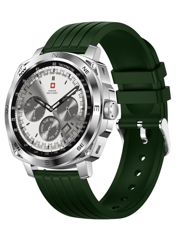 SWISS MILITARY - Swiss Military Dom 4 Smartwatch - 1.43" AMOLED, Call Features, Multi Language, Heart Rate/BP/Oxygen Level Monitoring, Wireless Charging, 5-7 Days Battery Life,IP67, Compatibility: iOS/Android- Green - Image 1