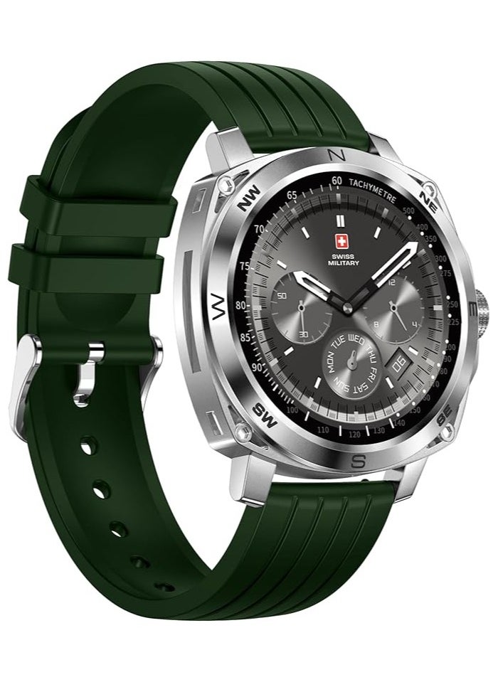 SWISS MILITARY - Swiss Military Dom 4 Smartwatch - 1.43" AMOLED, Call Features, Multi Language, Heart Rate/BP/Oxygen Level Monitoring, Wireless Charging, 5-7 Days Battery Life,IP67, Compatibility: iOS/Android- Green - Image 1