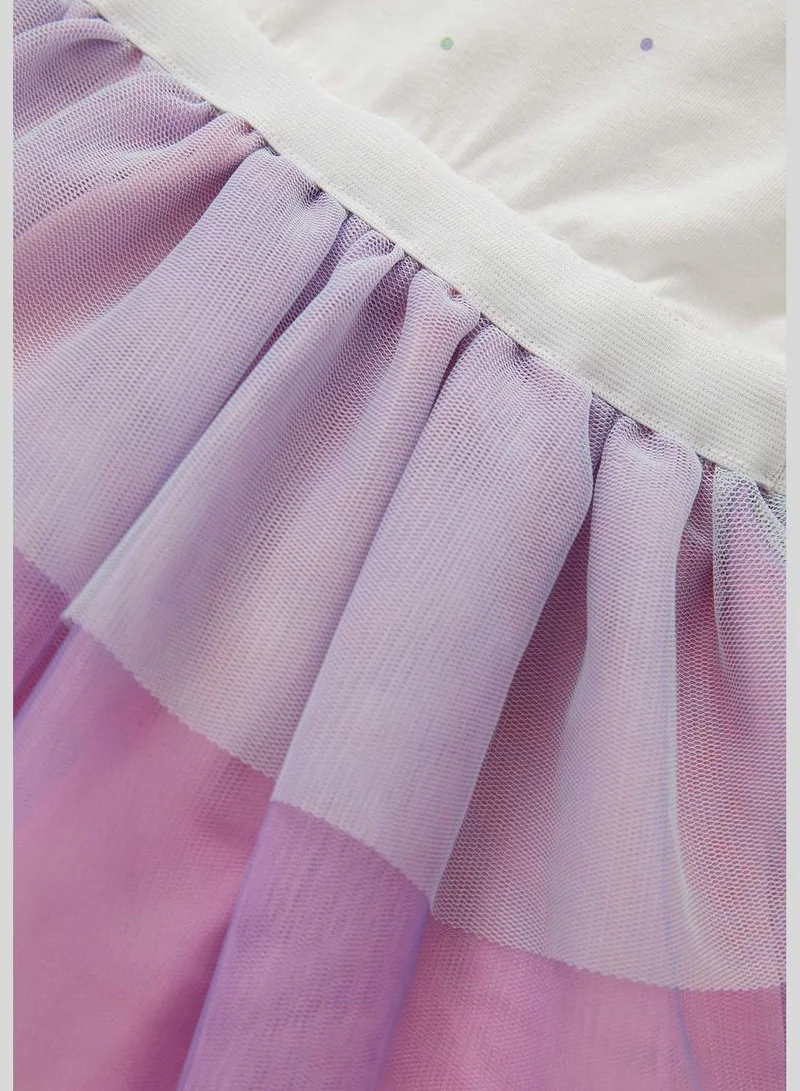 ديفاكتو Regular Fit Short Sleeve Tulle Dress
