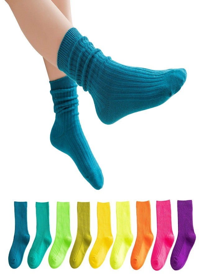 MINI PANDA Little Girl's Socks, Girls Socks Cute,girls Crew Socks 9 Pairs Pack, 9 Colors-2, 3-5T - Image 1
