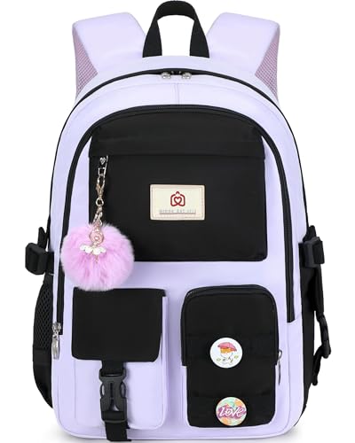 Hidds Laptop Backpacks 15.6 Inch School Bag Elementary Middle High College Backpack Cute Bookbags Anti Theft Travel Back Pack Casual Daypack Kids Book Bag for Teens Girls Women Students-Purple Black - Image 1