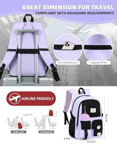 Hidds Laptop Backpacks 15.6 Inch School Bag Elementary Middle High College Backpack Cute Bookbags Anti Theft Travel Back Pack Casual Daypack Kids Book Bag for Teens Girls Women Students-Purple Black - Image 5