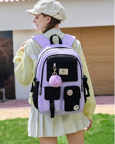 Hidds Laptop Backpacks 15.6 Inch School Bag Elementary Middle High College Backpack Cute Bookbags Anti Theft Travel Back Pack Casual Daypack Kids Book Bag for Teens Girls Women Students-Purple Black - Image 2