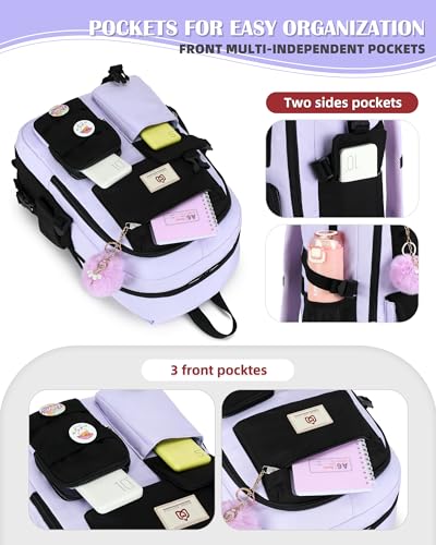 Hidds Laptop Backpacks 15.6 Inch School Bag Elementary Middle High College Backpack Cute Bookbags Anti Theft Travel Back Pack Casual Daypack Kids Book Bag for Teens Girls Women Students-Purple Black - Image 4