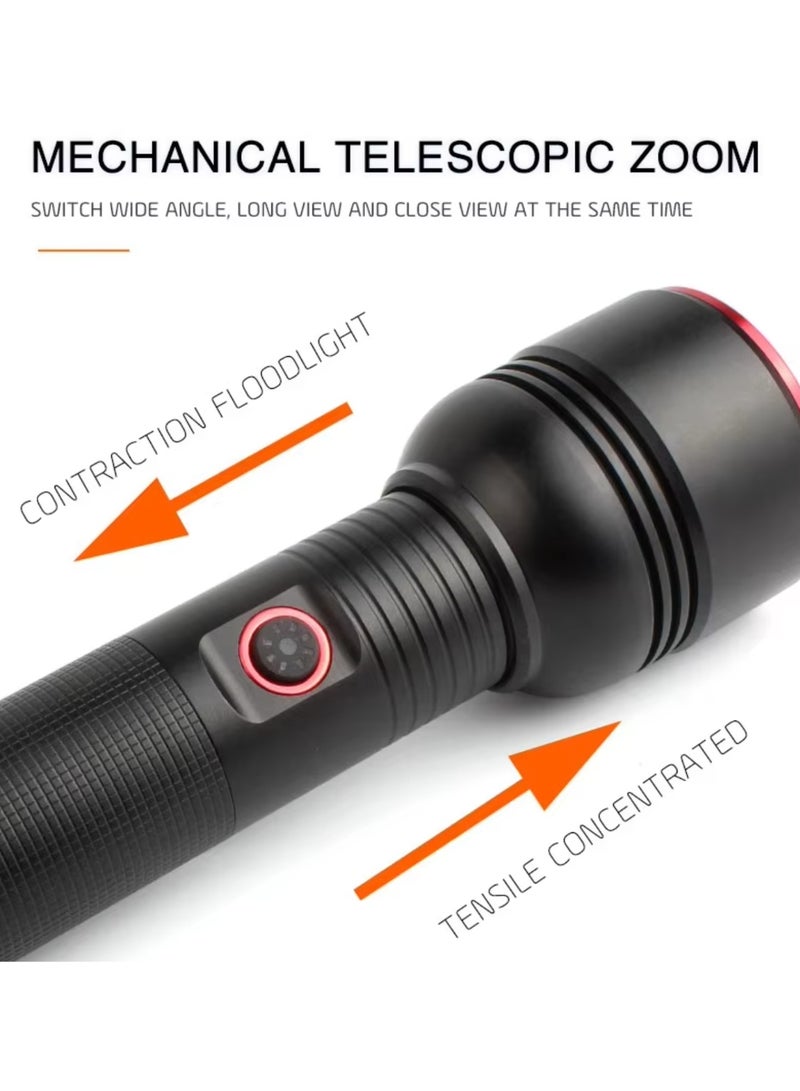 Outdoor Long Range Bright Light Aluminum Alloy USB Rechargeable Telescopic Zoom White LED Torch Light Tactical Flashlight - Image 3
