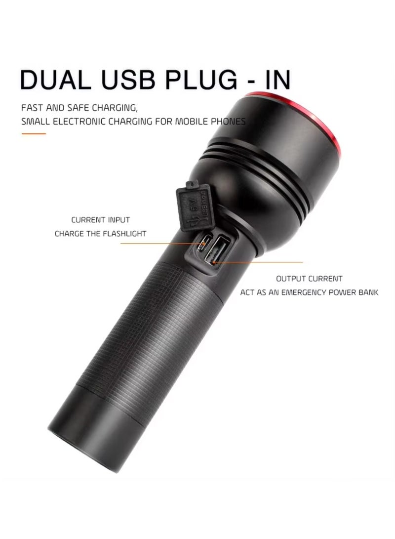 Outdoor Long Range Bright Light Aluminum Alloy USB Rechargeable Telescopic Zoom White LED Torch Light Tactical Flashlight - Image 5